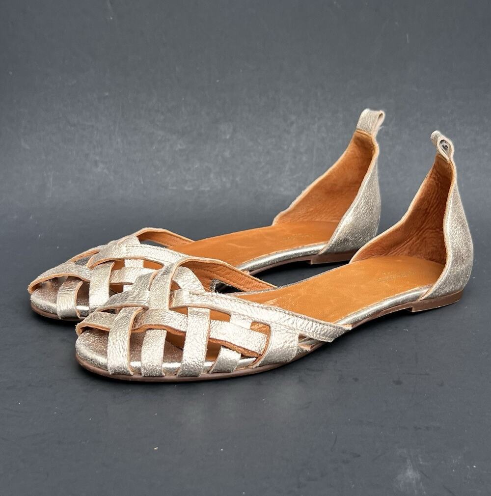 LK Bennett Bianca Gold Leather Woven Cage-Style Sandals Women's Size 6.5 US
